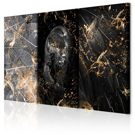 decomonkey Wandbilder Abstrakt schwarz 90x60 cm 3 Teilig Wandbild Groß Büro | Leinwandbild XXL, Deko, Wohnzimmer, Schlafzimmer, Wanddeko, Leinwand, Pictures For Wall, Poster, Painting, Tiere, Jaguar