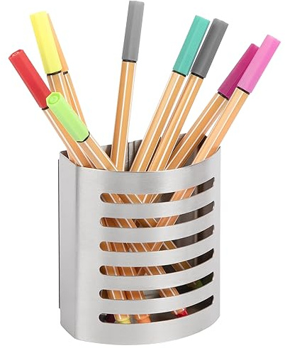 HITTAST Magnetischer Stift- und Stifthalter, Metall-Schreibutensilien-Aufbewahrung, Organizer, gebürsteter Edelstahl, Stiftebecher für Küche, Spind, Zuhause oder Büro