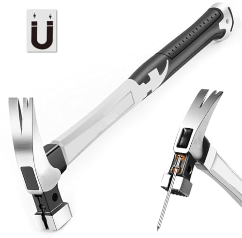 Uadme Roofing Hammer, Magnetic Carpentry Claw Hammers with Nail Holder and Rubber Anti-Slip Handle, Square Head Framing Hammer for Woodworking, Home Improvement, Emergency