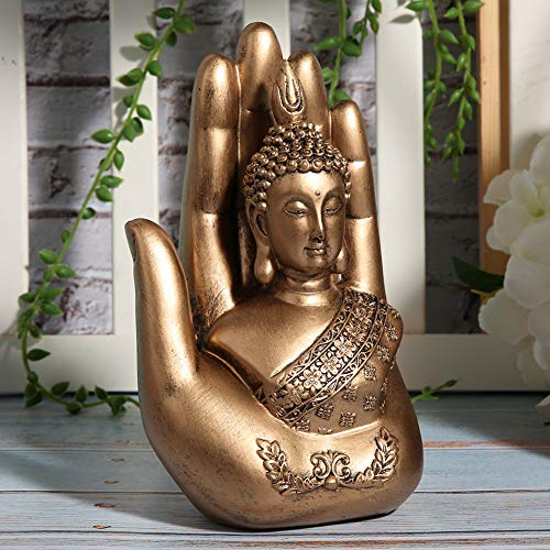 BORDSTRACT Buddhist Hand Statue Zen Decor, Resin Buddha Statue Ornament Sitting in Hand Statue Resin Lao Thai Buddhist Figurines