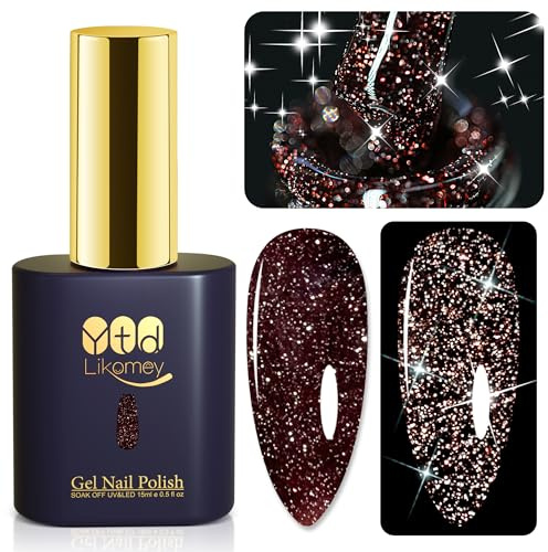 YTD Likomey UV Nagellack Glitzer,15ml Braun Gel Glitter,Sparkle Funkelnd Farbgel Nagellack,Reflective Holographisch Diamant Maniküre Herbst Winter Gel Nail Polish,SZ014