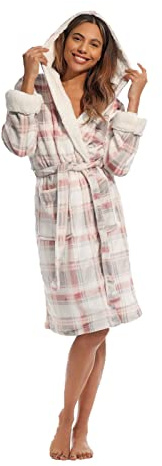 Light & Shade Pretty Woman PWD2160 Accappatoio donna Coral Supersoft Fleece Accappatoio, Tartan Rosa, S/M