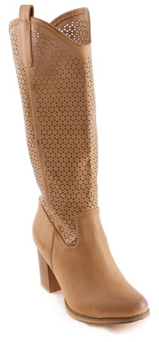 Toocool Bottes d'Été pour Femmes, Bottes Texanes Perforées avec Talon Confortable, Chaussures Femme Bottes G-627 [38, Beige]