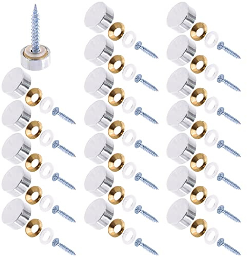 Cimeton 80Pcs 12mm Mirror Screws Cap Cover with Mirror Decorative Screws and Washers, Silver Mirror Screws Fasteners for Mirrors Tea Tables
