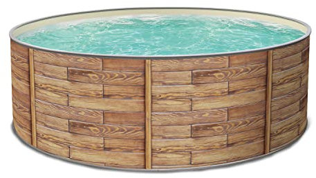 Paradies Pool Print Nature 17 Einzelbecken rund, 400x120cm (Ø x H), Stahlwandpool Holzoptik, Poolfolie in Sand 0,8 mm, Handlauf grau, inkl. Skimmer Set, Swimmingpool, Menge: 1 Stück