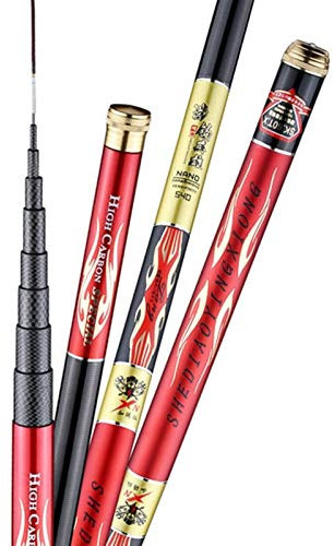 Angelrute Super Light Hard Stream Angelruten3.6/4,5/5.4/6.3/7,2 m Kohlefaser-Teleskop-Fischerei-Hand-Pole für Karpfen (Color : Red, Length : 3.6 m)