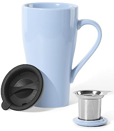 ARRADEN Tea Cup with Infuser and Lid, 18oz Large Steeper Mug, Ceramic Tea Infuser Mug with Silicone Lid, Teacup for Home, Office, Dishwasher & Microwave Safe (Lilac)