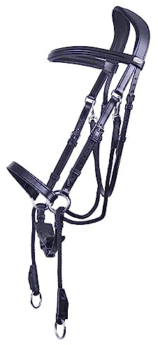 NETPROSHOP Multifunktionale gebisslose Leder Trense schwarz mit Gurtzügeln Shetty Pony Cob Full, Groesse:Cob, Farbe:Schwarz
