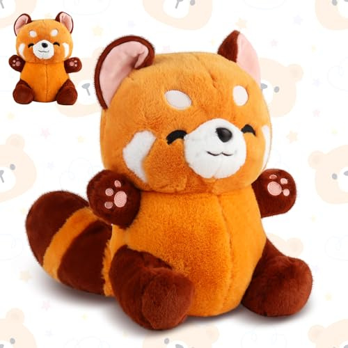 FENYW Panda Rosso Peluche, 35 cm Giocattolo Morbido di Pezza, Plush Bambola Cuscino, Pupazzo per Bambine Bambini Neonati
