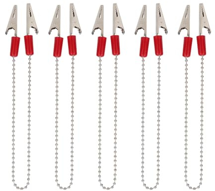 5 Stück Serviettenhalter Lätzchen Clips für Zahnarzt, Korn Kette Serviette Clips Handtuch Schürze Lätzchen Metall Serviette Clip Kette, Serviettenhalter Mit Flexibler Stahlkugelkette(Rot)
