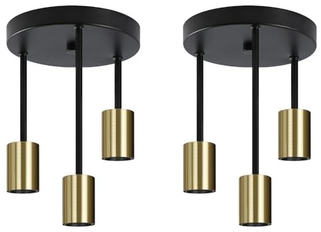 CBJKTX 2er Deckenlampe E27 Schwarz Gold 3 Flammig Vintage Deckenleuchte | Industrial Modern Deckenbeleuchtung für Esszimmer Küche Flur Wohnzimmer Bar ohne Leuchtmittel