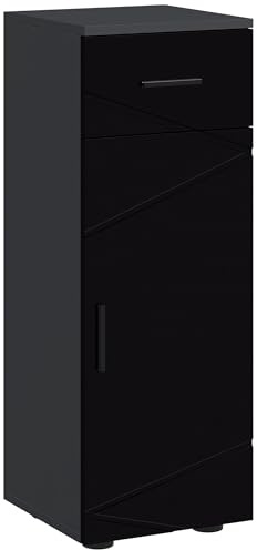 kleankin Spanplatten-Badeschrank mit Schublade und Schrank mit 2 verstellbaren Ebenen, 30x30x82 cm, Schwarz und Dunkelgrau