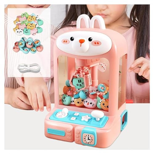 ARTSIM Machine Attrape Bonbon ， Candy Grabber avec Lumières Et Musique,30 Peluches Et 10 Gashapons ， Machine a Bonbon avec Pince Cadeau d'anniversaire pour Enfant,Rabbit