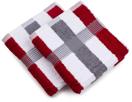 Gözze - New York Streifen Handtücher, 2er-Set, Weich und saugfähig, 100% Baumwolle, 50 x 100 cm - Bordeaux/Weiß/Anthrazit