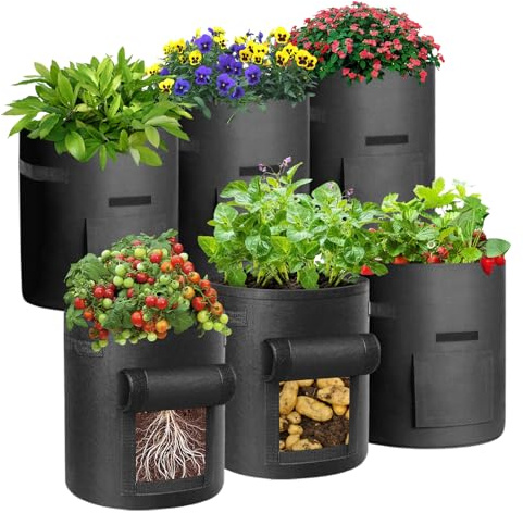 Cskunxia 6 Pack 10 Gallon Potato Grow Bag, Non-Woven Fabric Potato Planting Bag, Plant Grow Bags with Handles, Garden Plant Bags for Potatoes, Carrots, Tomatoes and Other Vegetable,Fruits