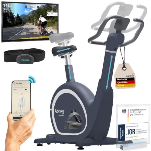Skandika Ergometro Abisko | regolazione automatica dell'altezza del manubrio e della sella, resistenza elettromagnetica, max. 135 kg e 190 cm, display a LED, 36 livelli di resistenza (nero)