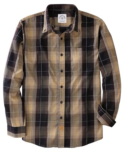 Dubinik® Camicia Quadri Uomo Casual Leggero Botton Down Regular Fit con Taschini Marrone Kaki 052 L
