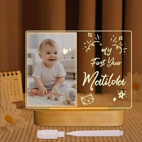 CooPark LED Notiztafel Nachtlicht, Personalisierte Bilderrahmen Lampe aus Acryl mit Löschbarer Stift, DIY Schreiben Abwischbare Nachrichtentafel Schlafzimmer Büro Dekor, Kindertag Geschenk für Kinder