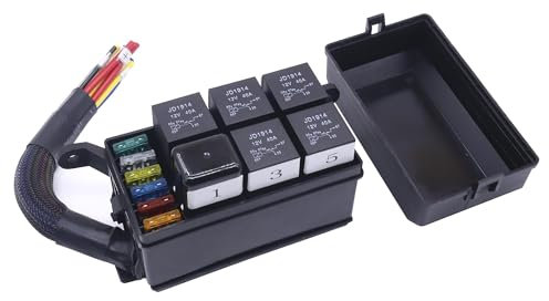 HISports 12V Auto Sicherungs Relaiskasten Block Kit mit 5 Stück 5-Polige JD1914 40A Relais,6 ATC/ATO-Sicherungshaltern,Universal RelaisblockKasten, Sicherungen im Lieferumfang für Auto, Marine, Boot