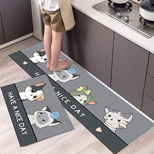 Fußmatte, Badezimmermatten, Küchenmatte [2 Stück], gepolsterte Anti-Ermüdungs-Küchenteppiche, rutschfeste, wasserdichte Matten und Teppiche, bequeme Stehmatte for Küche, Boden, Büro, Waschbecken, Wäsc