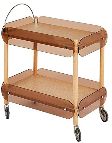 GeRRiT Servierwagen Retro-Sofa-Beistelltisch, beweglicher Couchtisch, kreativer Regal-Beistelltisch mit rollenden Rädern, 2-stöckiger Trolley für kleine Wohnzimmer Beweglicher Speisewagen