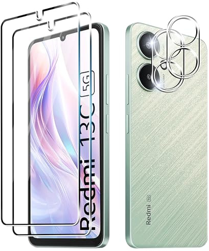 Tieeyivv Protector de Pantalla Compatible con Xiaomi Redmi 13C 5G Cristal Templado+ Protector de Lente de Cámara, Cobertura Total Vidrio Templado [9H Dureza] HD Film Cristal Templado