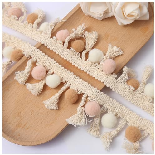 Wisafory 5 Meter Pompon Borte Fransenband Bommelborte Fransen Quasten Trim Bommelband Pompon Ball Fransenbesatz Band Pomponborte Pompoms Zierborrte Pomponband Zubehör für DIY Handwerk | Pompon Verzierung, dekoratives Zierband, Bastelzubehör, Nähen, Kleidung, Heimtextilien, Dekoration