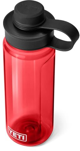 YETI Yonder Water Bottle with Leakproof Tether Cap, Lightweight, Clip-On Carry, BPA-Free Recycled Plastic Bottle for Hiking, Gym, Travel And Dishwasher Safe, Rescue Red, 25 oz (750 ml)