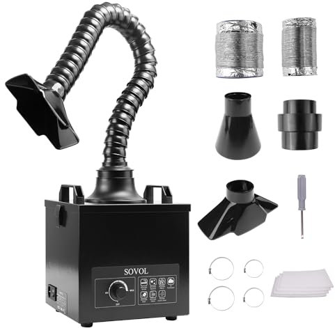 Sovol Lötrauchabsorber, 100W Mini Desktop Lötrauchabsaugung mit 3-Stufen-Filter, Luftvolumen 200 m³/h, 2 Rauchhaubenformen und 3 Abluftschläuche Schweißrauchabsauger für Laser Graviermaschine