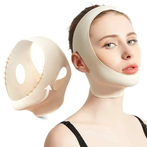 XBFOCNH Gaine Visage Anti Double Menton Réducteur & Masque Lifting Visage Réutilisable,Gaine Respirant,Pour Éliminer L'Affaissement De La Peau Lifting Raffermissant,Réducteur de Double Menton