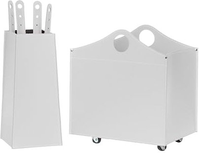 LIMAC Design BOCAD: Set da Camino Moderno in Cuoio, composto da portalegna, Sacca Porta-Ferri in cuoio e set Attrezzi da Camino e stufa, prodotto in Italia. Bianco