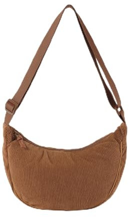 Konxi Damen Halbmond Tasche Umhängetasche Cord Crossbody Moon Bag Cord Crossbody Bag Damen Hobo Halfmoon Bag Kord Schultertsche für Arbeit Einkaufen Schule Arbeit Shopping (Braun)