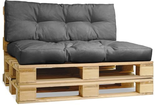 Palettenkissen für Europalette - Rückenlehne 40x120 cm, Sitzkissen 80x120 cm grau - aus dickem Polsterstoff, mit weicher Füllung - Set aus 2 Palettenauflagen, Outdoorkissen, Outdoor Sitzkissen