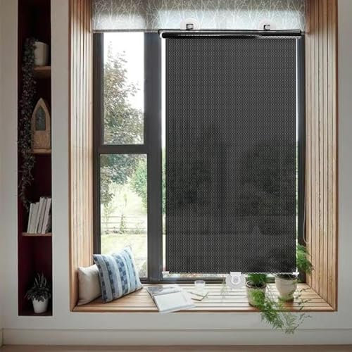 Saugnapf Rollo Verdunkelungsrollo Sonnenschutz Rollos mit Saugnäpfen, Sichtschutz Sonnenschutz Hitzeschutz, PVC Fensterrollo für Küche Büro Auto, Ohne Bohren