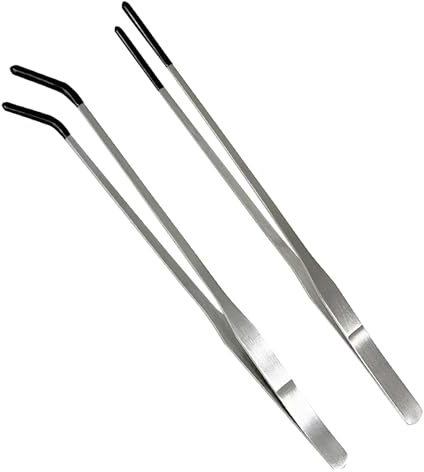 Wzong 2 Stück 10.6 Aquarien Pinzette Rostfreier Stahl Pinzette Lange Fütterungszange zum Aquascape Tools, mit Gummispitzen, Silber