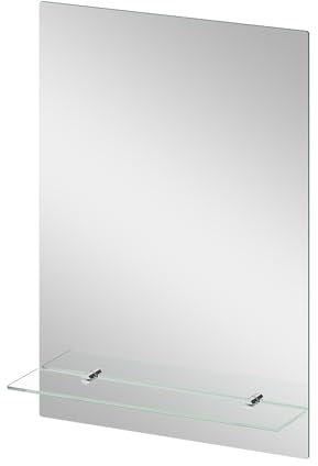 AQUABATOS Miroir de salle de bain avec étagère sans lumière - 50 x 70 cm - Miroir mural de salle de bain - Sans cadre - Rectangulaire - Étagère en verre