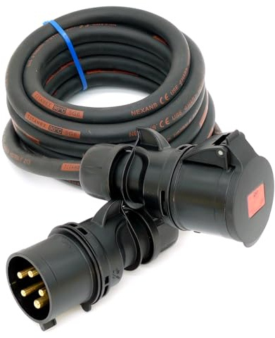 CEE Starkstromkabel (1,5m-50m) 32A Verlängerungskabel Titanex H07RN-F 5x6mm² mit schwarzem PCE Shark Stecker und Kupplung, Event-Line von Event-Kabel&more (20 Meter)