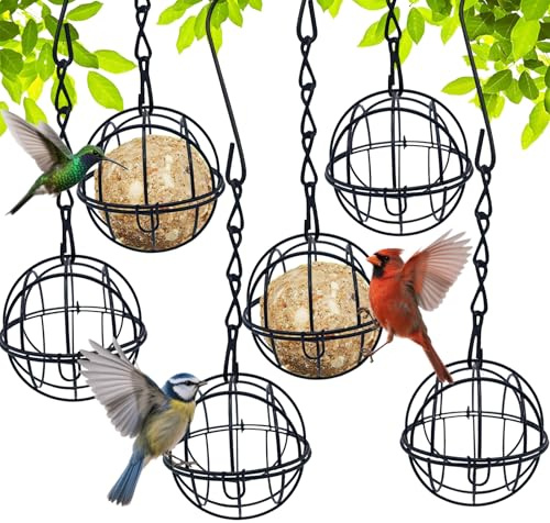 6 Stück Meißenknödelhalter Vogelfutterstation,Meisenknödelhalter zum Aufhängen,Futterspender Vögel,Futterspender für Wildvögel,Futtersäule mit Dach,Vogelfutterstation mit Klappdeckel