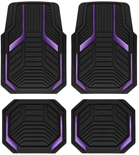 PIC AUTO Heavy Duty Rubber Floor Mats, Purple Aluminum Film Car Mats Set, Front and Rear Car Mats with Anti-Slip Backing, All Weather Protection, Trim-to-Fit for Automotive SUV, Sedan, Van