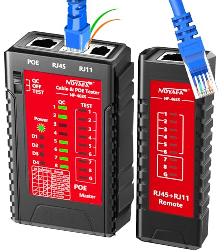 NF-468S Network Cable Tester Ethernet Tester LAN Tester POE/RJ45 Cat5 CAT7 | RJ11 RJ12 Cat5e Cat6 Cat6a Phone Line Cat3 UTP/STP Cable Connection Mapper Multi-Function Network Tool (Professional-Red)
