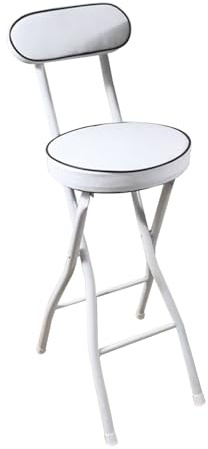 Sgabello da Bar Pieghevole Alto Comodo Sedile Imbottito con Schienale E Poggiapiedi Sgabello da Colazione Portatile Metallo Capacità 100kg Stabile e Resistente Per Sala Giochi, Ufficio, Festa(White,70