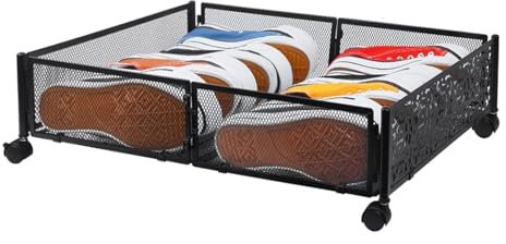 KKXXYQFC Zusammenklappbare Unterbett-Aufbewahrung, rollende Unterbett-Aufbewahrungsbehälter aus Metall mit Rädern, Schuh-Aufbewahrungsbehälter unter der Bettschublade für Kleidung, Decke, Spielzeug,A