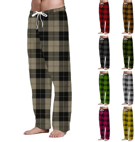 Pantalon de pyjama à carreaux pour homme – Pantalon de détente pour homme en coton brossé avec impression 3D Pantalon ample décontracté Pantalon de yoga Pantalon de pyjama avec poches pour la maison,