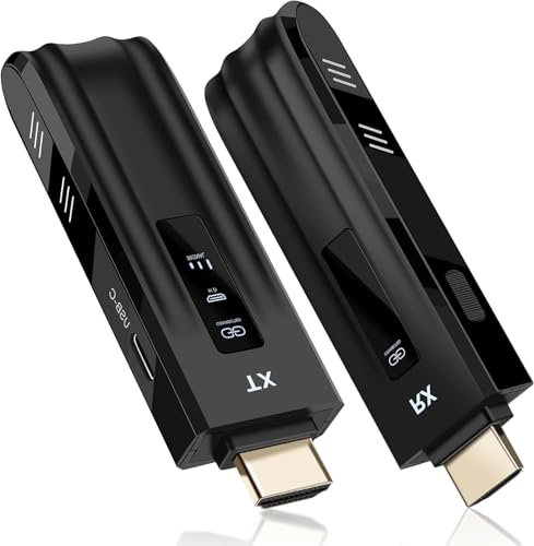 HDMI Wireless Trasmettitore e Ricevitore, Decodifica 4K Uscita 1080P, Extender HDMI Wireless con Display LED, Portata 165FT/50M, 2,4 G e 5G Streaming Video/Audio/File da Laptop, PC a Monitor/TV
