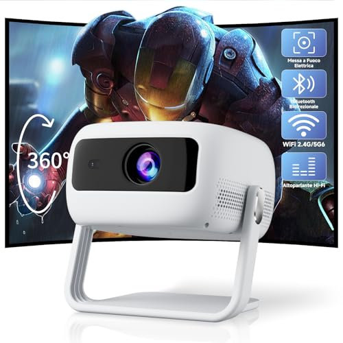 Mini Proiettore WiFi 6 Bluetooth 5.2 Support 1080P, VISULAPEX Proiettore Portatile 15000 Lumens, Focus Elettrico, Videoproiettore Compatibile con Smartphone/PC/HDMI/TV Stick/USB