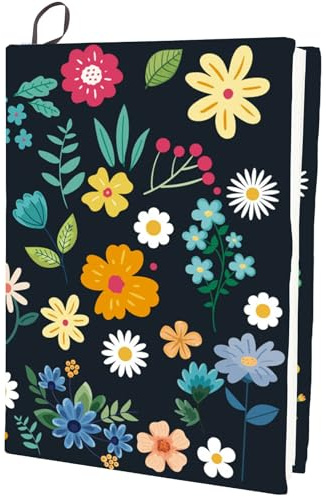 CRASPIRE Funda Elástica para Libros con Diseño Floral de 15.7 x 9.8 Pulgada con Flores de Colores de Tela Elástica para Cuadernos de hasta 9 x 11 Pulgadas Rectangular Reutilizable Y Lavable