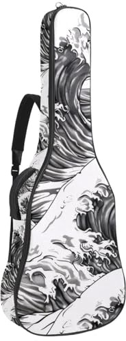 Gitarrentasche mit natürlichen Tannenzweigen, Beeren, Blumen und Farnmuster, gepolsterte Tasche für Akustikgitarre, Rucksack mit verstellbaren Schultergurttaschen, Mehrfarbig 06, 42.9x16.9x4.7 in,