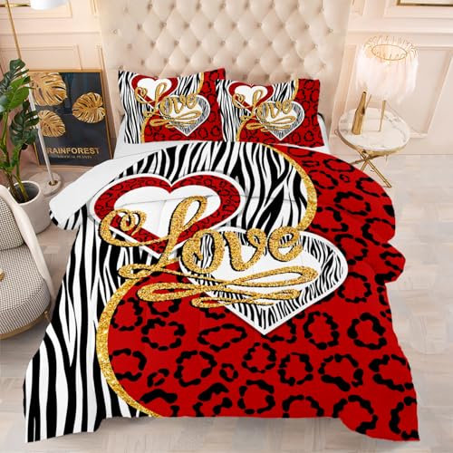 Bettdecke 140X200 Roter Leopard Druck Bettdecken 200Gsm,Dünne Und Leichte Duvet,4 Jahreszeiten Bettdecken,Weiche Mikrofaser Bettdecke Mit 2 Kissenbezüge,Warm Steppbettdecke Für Allergiker