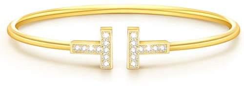 VIVILE Edles Zirkon Armreif Gold,Edelstahl Armband Damen,Buchstabe T Sterling Silber 925 Armbänder,Dupes,Ideal Geschenk für Frauen，Mode Schmuck