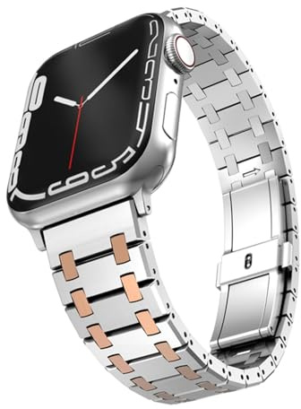KGFCE Luxury Metal Strap For Apple Watch Band 45mm 41mm 44mm 42mm 46mm Stainelss Steel Bracelet For iWatch Series 10 9 8 7 Ultra2 49mm(Silver Rose Gold,49mm)